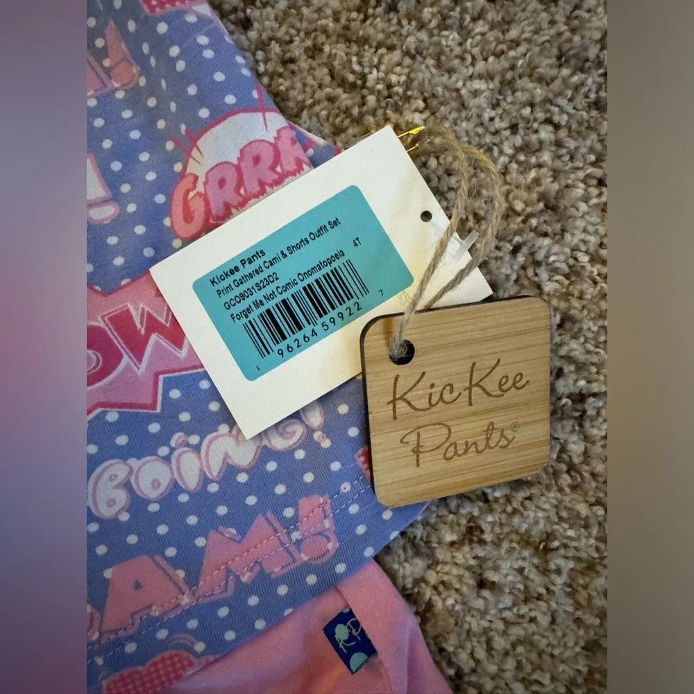 NWT Kickee Pants Gathered Cami & Shorts Set in Forget Me Not Comic Onomatopoeia
